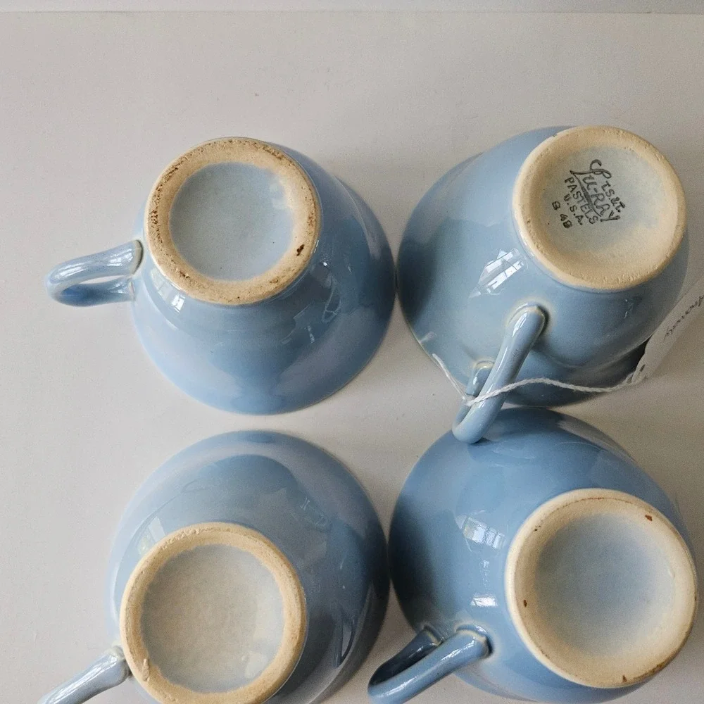 Lu-ray Pastels Windsor Blue Tea Cups LOT of 4 Taylor Smith Taylor Vintage USA